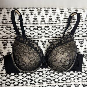 Cacique Boost Plunge Bra Lace Push Up Underwire Adjustable Strap Size 40C